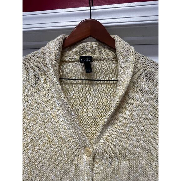 Eileen Fisher Yellow & White Shaw Collar Single Button Cardigan Sweater sz S EUC - Picture 4 of 9